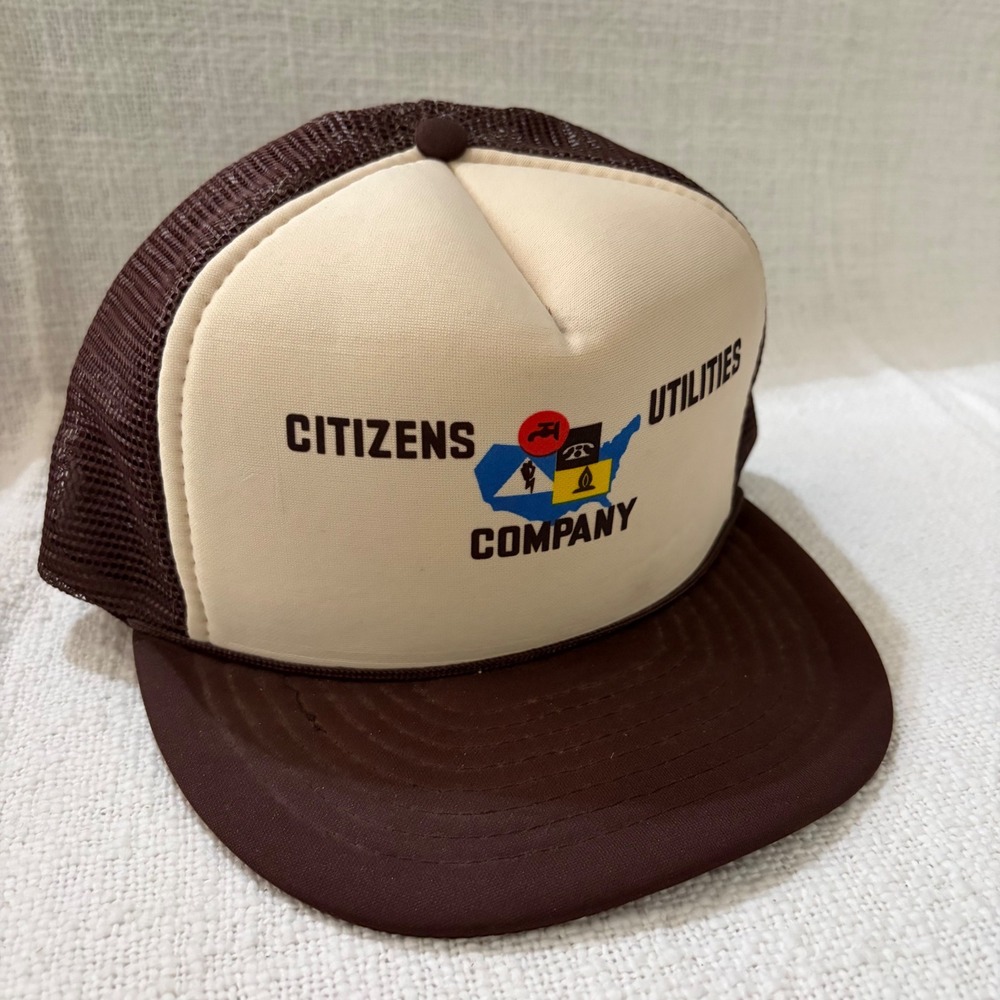 Vintage Otto Cap Citizens Utilities Company Trucker Hat Brown Mesh Snapback
